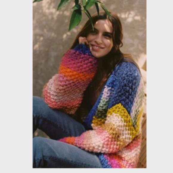Anthropologie Rainbow Stripe Cardigan 
